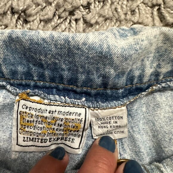 90s Retro  Vintage Acid Wash Fold Over Button Up High Rise Jorts Limited Express - Picture 7 of 7